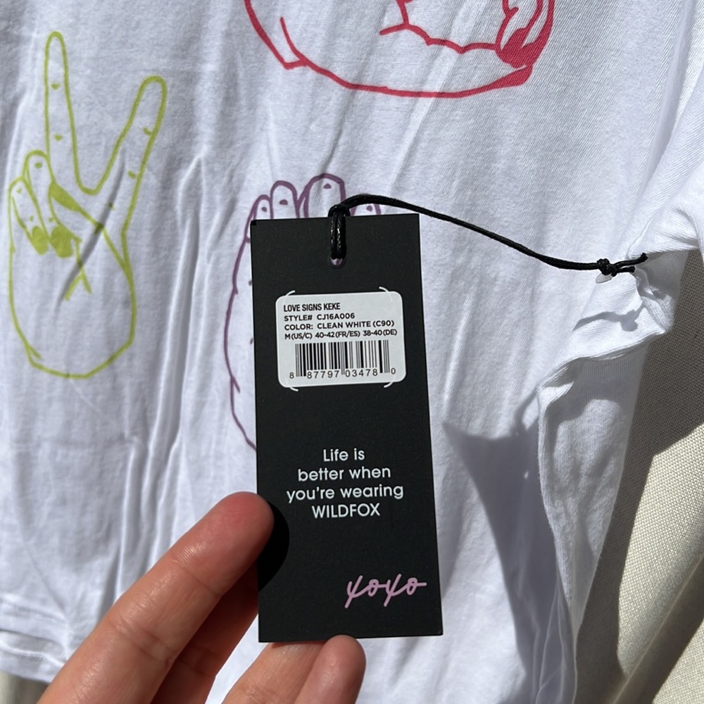WILDFOX Love signs keke graphic tee shirt white size M - Picture 5 of 9
